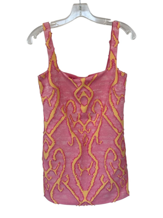 Alexis Size S Pink & Yellow Polyester Blend Abstract Fringe Detail Straps Dress Pink & Yellow / S