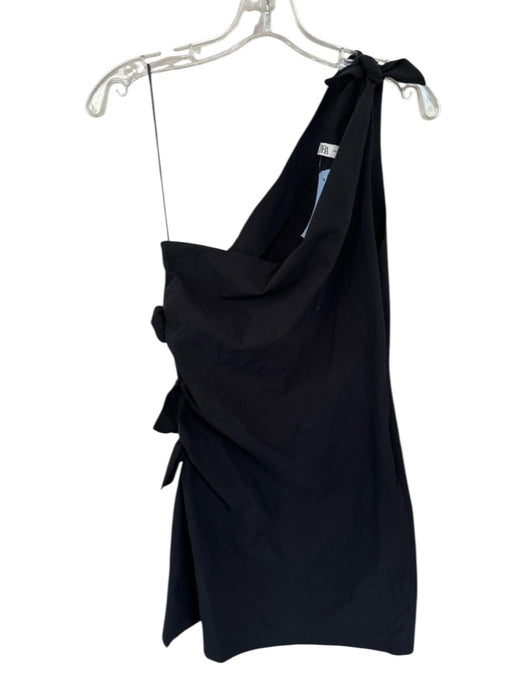 Zara Size S Black Cotton One Shoulder Side Tie Tie Strap Dress Black / S