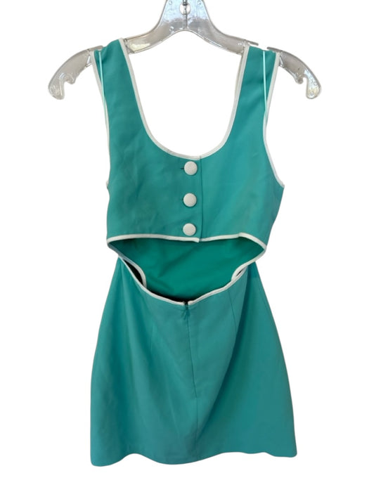 Amanda Uprichard Size XS Aqua & White Polyester Cutout Color Block Mini Dress Aqua & White / XS