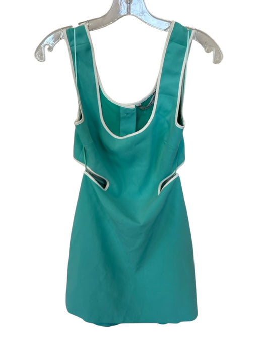 Amanda Uprichard Size XS Aqua & White Polyester Cutout Color Block Mini Dress Aqua & White / XS