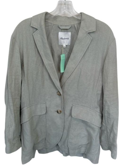 Madewell Size S Seafoam Linen Blend Button Up Long Sleeve Pockets Jacket Seafoam / S