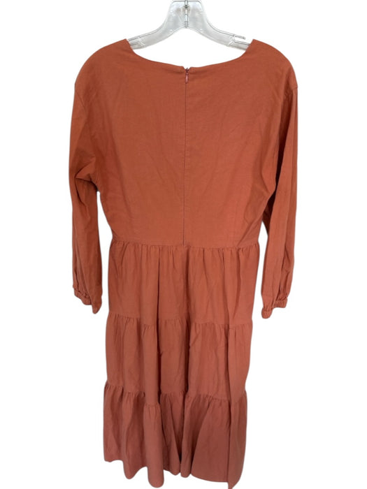 Madewell Size 4 Burnt Orange Cotton Maxi Long Sleeve Open Front V Neck Dress Burnt Orange / 4