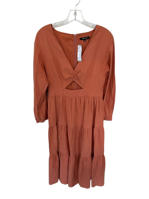 Madewell Size 4 Burnt Orange Cotton Maxi Long Sleeve Open Front V Neck Dress Burnt Orange / 4