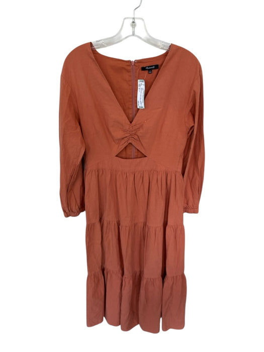 Madewell Size 4 Burnt Orange Cotton Maxi Long Sleeve Open Front V Neck Dress Burnt Orange / 4