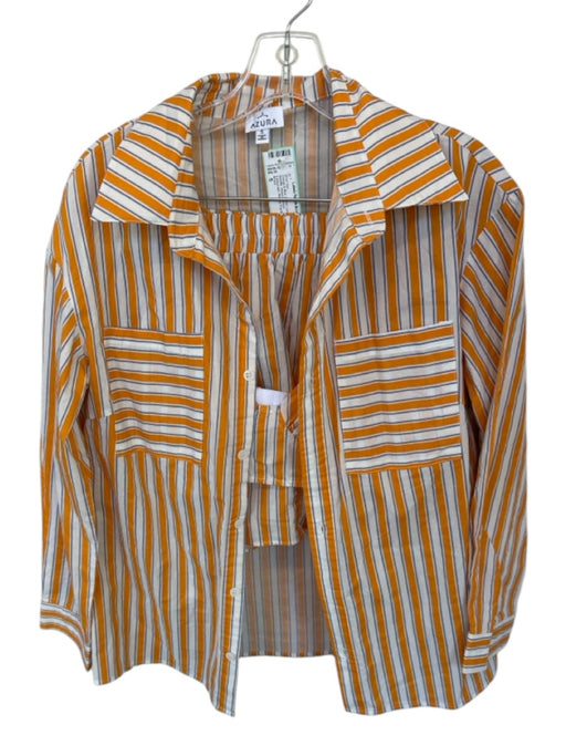 Azura Size S Orange & Blue Cotton Long Sleeve Bralette Striped Short Set Orange & Blue / S