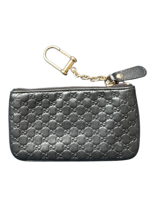 Gucci Black & Gold Leather Guccissima Zip Close Keychain Wallets Black & Gold