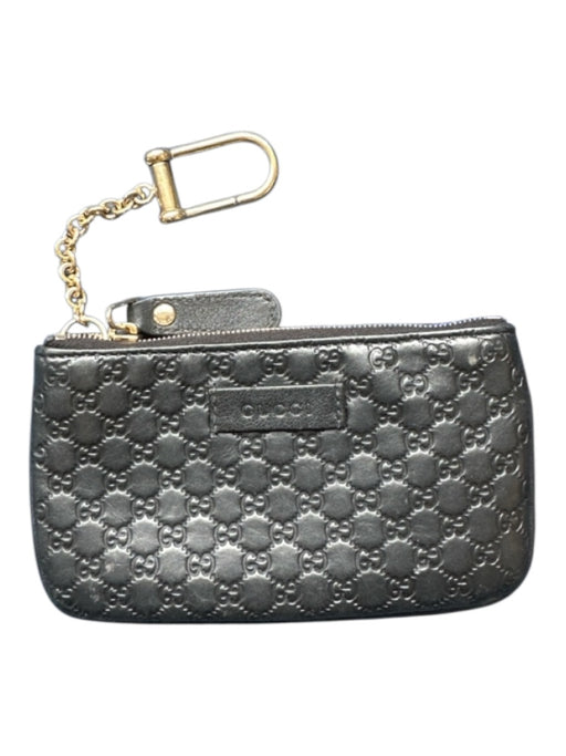 Gucci Black & Gold Leather Guccissima Zip Close Keychain Wallets Black & Gold