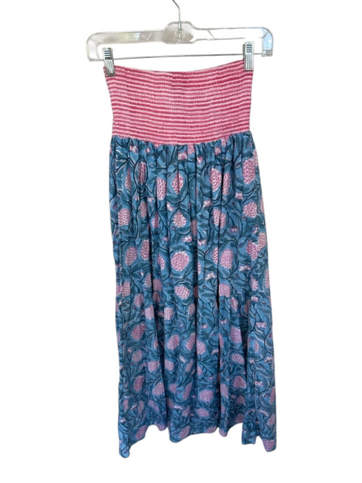 Fancy Size S Pink & blue Cotton Tie Straps Botanical Striped Maxi Dress Pink & blue / S