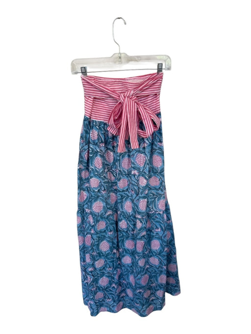 Fancy Size S Pink & blue Cotton Tie Straps Botanical Striped Maxi Dress Pink & blue / S