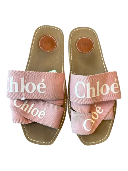 Chloe Shoe Size 37 Pink & Brown Canvas Logo Cross Over Sandals Pink & Brown / 37