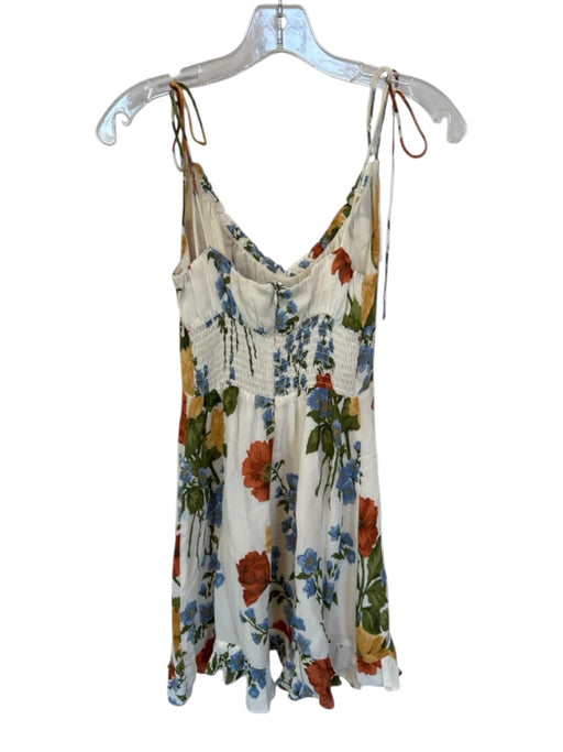 Reformation Size 2 Cream & Green Viscose Tie Straps Botanical Mini Dress Cream & Green / 2