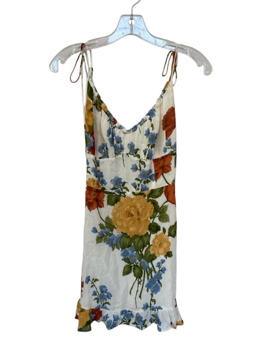 Reformation Size 2 Cream & Green Viscose Tie Straps Botanical Mini Dress Cream & Green / 2