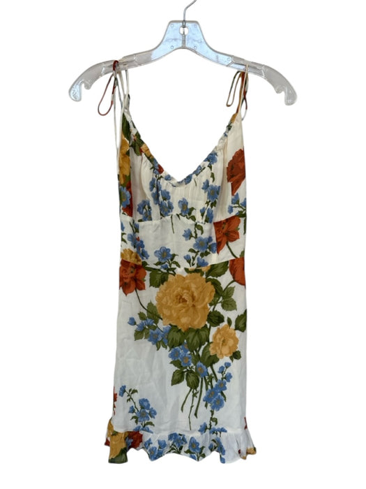 Reformation Size 2 Cream & Green Viscose Tie Straps Botanical Mini Dress Cream & Green / 2