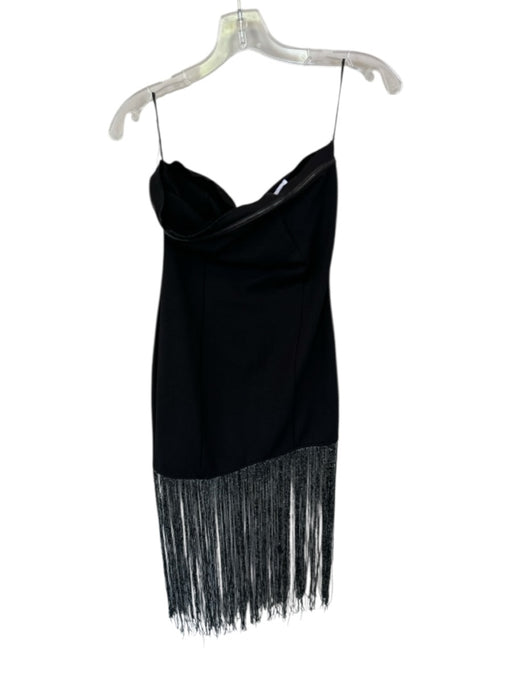 Superdown Size S Black & Silver Rayon Blend Strapless Fringe Back Zip Dress Black & Silver / S