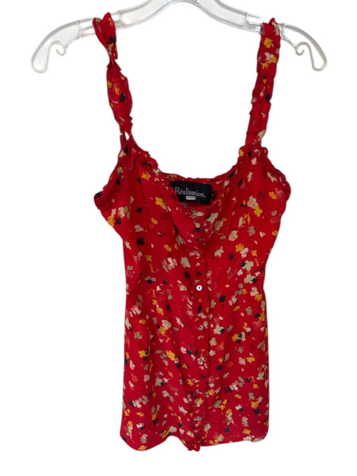 Realisation Size M Red Silk Floral Ruffle Straps Mini Dress Red / M