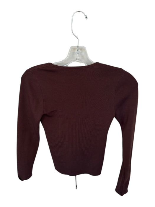 ASTR The Label Size S Brown Ribbed Long Sleeve Cut Out V Neck Top Brown / S