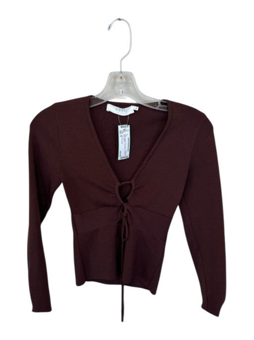 ASTR The Label Size S Brown Ribbed Long Sleeve Cut Out V Neck Top Brown / S