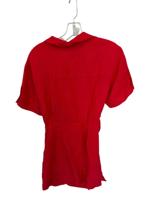 En Saison Size S Red Linen & Rayon Short Sleeve Gathered Collar Dress Red / S