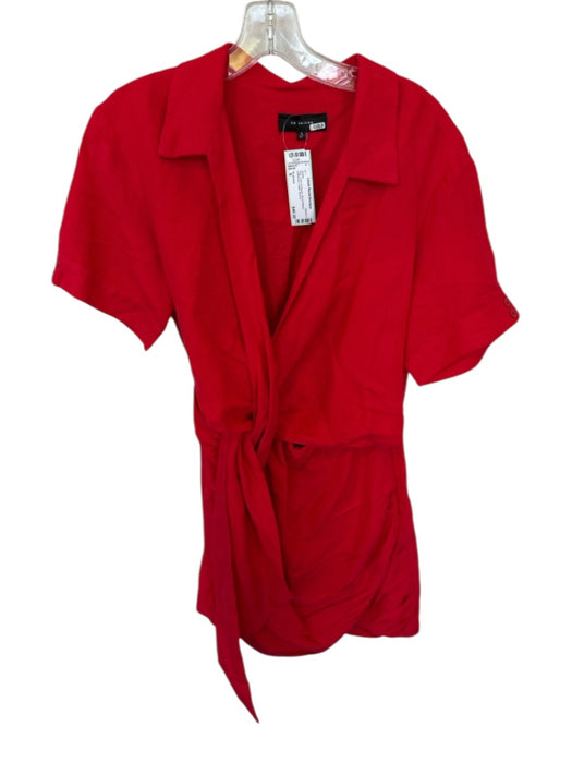 En Saison Size S Red Linen & Rayon Short Sleeve Gathered Collar Dress Red / S