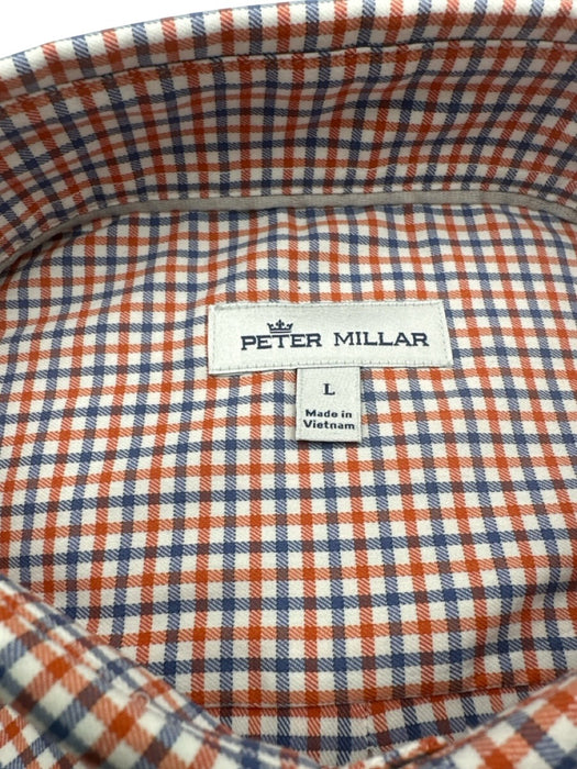 Peter Millar NWT Size L Orange & Blue Cotton Plaid Button Down Long Sleeve Shirt Orange & Blue / L