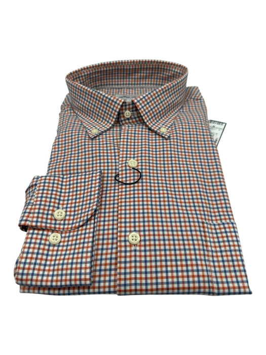 Peter Millar NWT Size L Orange & Blue Cotton Plaid Button Down Long Sleeve Shirt Orange & Blue / L