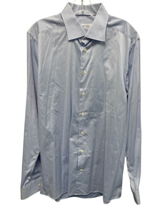 Eton Size 16.5 Blue Cotton Solid Button Up Spread Collar Men's Long Sleeve Shirt Blue / 16.5