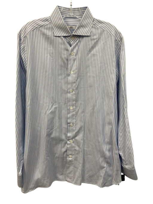 100 Hands Size 16.5 Blue & White Cotton Striped Button Up Long Sleeve Shirt Blue & White / 16.5