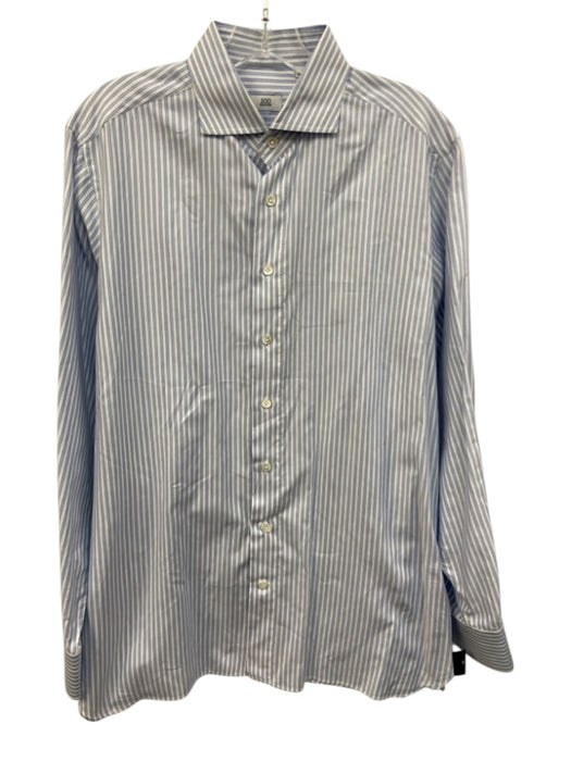 100 Hands Size 16.5 Blue & White Cotton Striped Button Up Long Sleeve Shirt Blue & White / 16.5