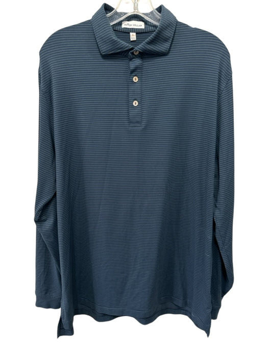 Peter Millar Size L Blue & Green Polyester Striped Polo Men's Long Sleeve Shirt Blue & Green / L