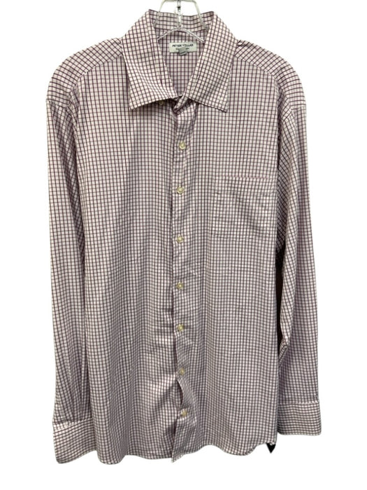Peter Millar Size L White & Purple Synthetic Grid Button Up Long Sleeve Shirt White & Purple / L