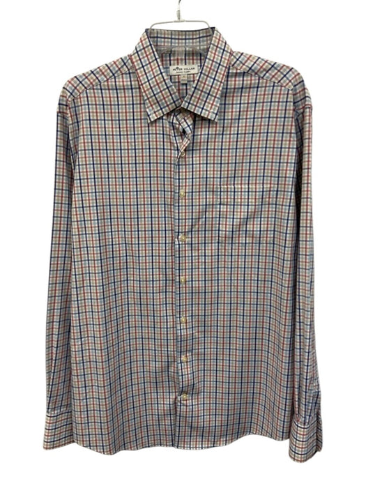 Peter Millar Size L White & Red Synthetic Plaid Button Up Long Sleeve Shirt White & Red / L