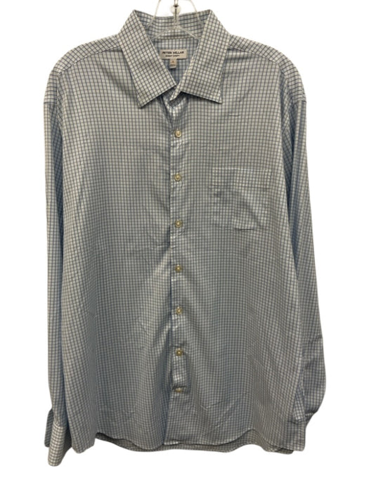 Peter Millar Size L White & Blue Synthetic Grid Button Up Long Sleeve Shirt White & Blue / L