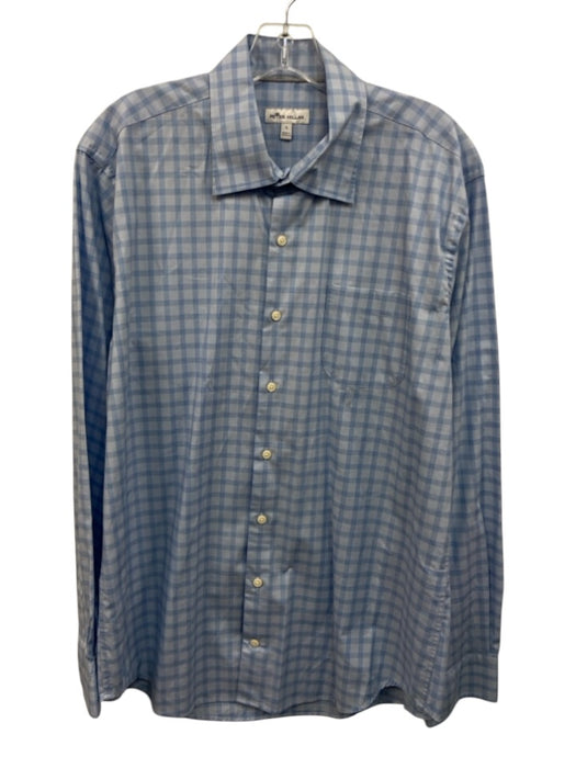 Peter Millar Size L Blue Cotton Plaid Button Up Spread Collar Long Sleeve Shirt Blue / L