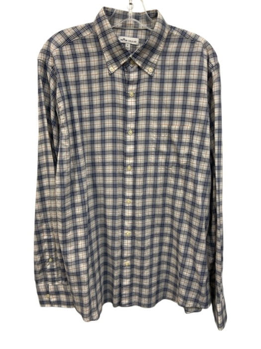 Peter Millar Size L White & Multi Cotton Blend Plaid Button Up Long Sleeve Shirt White & Multi / L