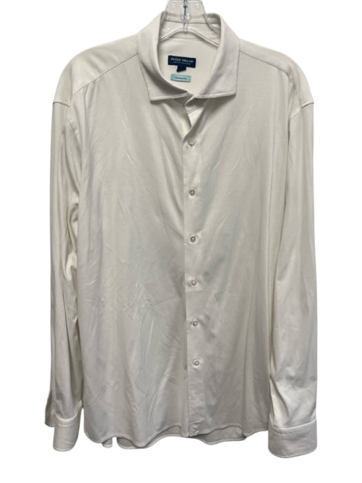 Peter Millar Size XL White Cotton Blend Solid Button Up Men's Long Sleeve Shirt White / XL