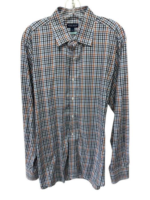 Peter Millar Size L White & Multi Cotton Plaid Button Down Long Sleeve Shirt White & Multi / L
