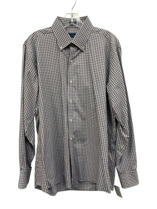 Peter Millar Size L Brown & White Cotton Plaid Button Up Men's Long Sleeve Shirt Brown & White / L