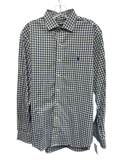Polo Size L Blue & Yellow Cotton Plaid Button Up Spread Collar Long Sleeve Shirt Blue & Yellow / L