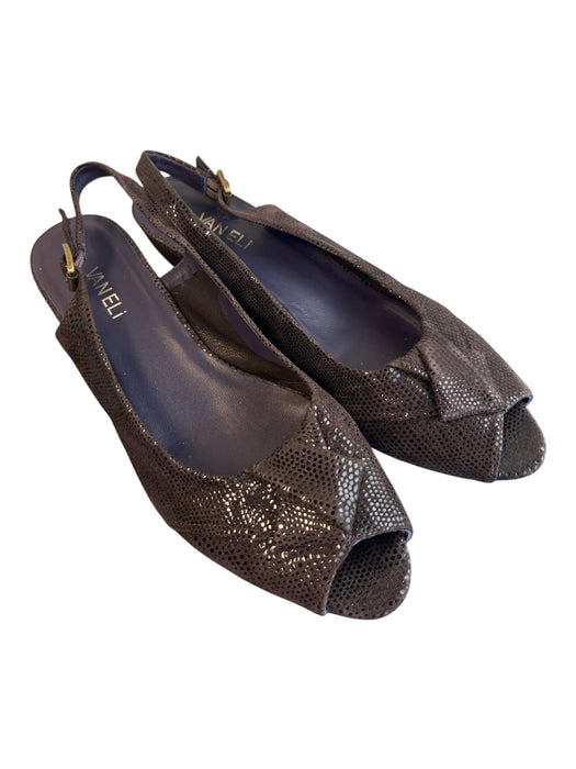 Vaneli Shoe Size 10.5 Espresso Brown Leather Peep Toe Fold Over Sling back Shoes Espresso Brown / 10.5