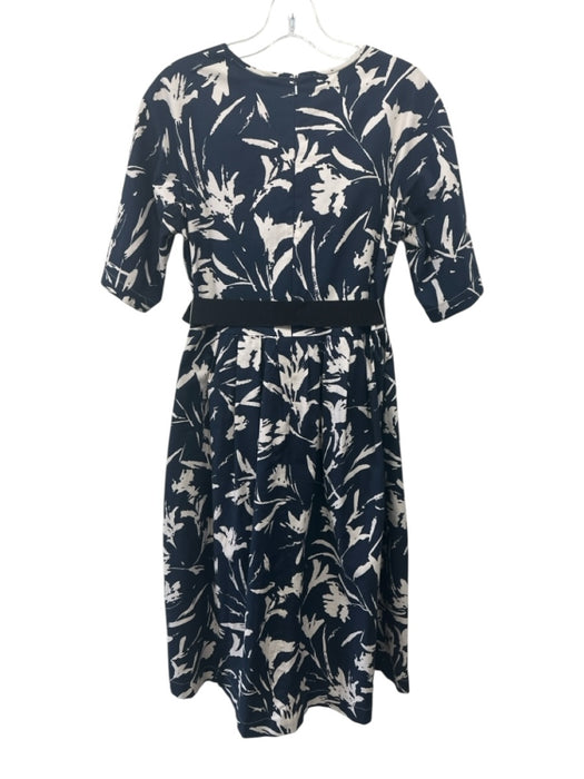 'S Max Mara Size S / 6 Navy Blue & Beige Cotton Blend Abstract Floral Dress Navy Blue & Beige / S / 6