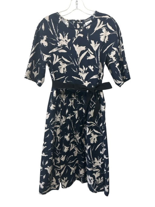 'S Max Mara Size S / 6 Navy Blue & Beige Cotton Blend Abstract Floral Dress Navy Blue & Beige / S / 6