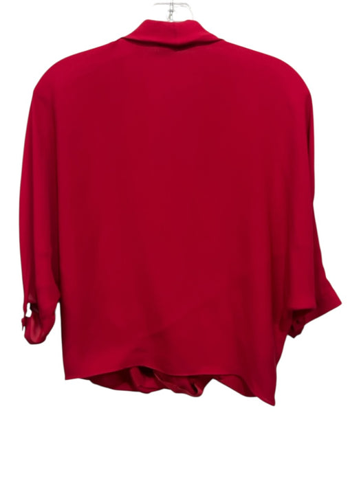 Carolina Herrera Size L Red Silk 3/4 Sleeve Semi Sheer Draped Top Red / L