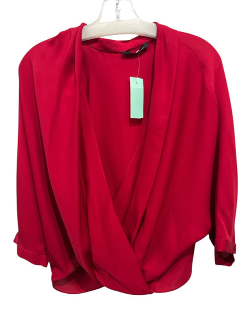 Carolina Herrera Size L Red Silk 3/4 Sleeve Semi Sheer Draped Top Red / L