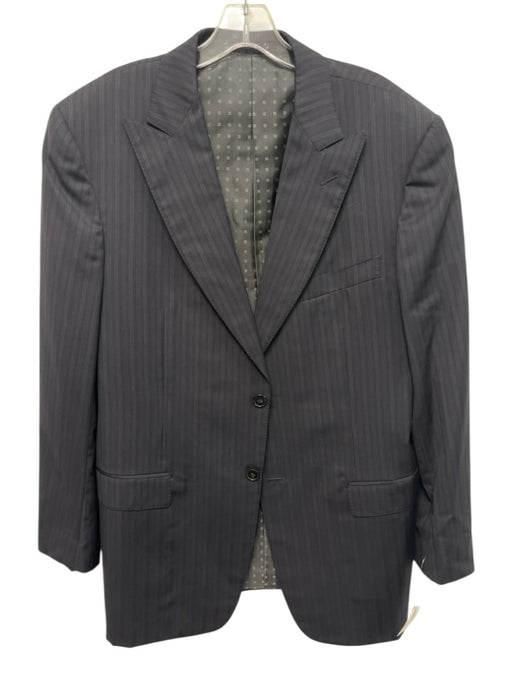 Zegna Blue & Gray Wool Striped Peak Lapel 2 Button Men's Suit Blue & Gray / 42