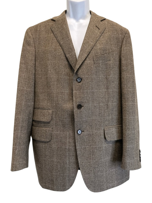 Boglioli Tan Wool Blend Plaid 3 button Men's Suit Tan / 42R