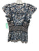 Sea New York Size 0 White, Blue & Black Cotton Botanical Ruffle Cap Sleeve Top White, Blue & Black / 0