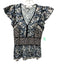 Sea New York Size 0 White, Blue & Black Cotton Botanical Ruffle Cap Sleeve Top White, Blue & Black / 0