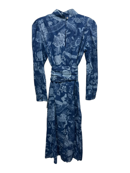 Matta Size XS Mixed Blues Cotton Botanical Long Sleeve Keyhole Back Dress Mixed Blues / XS