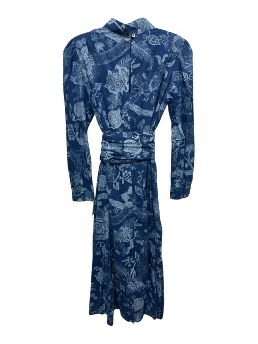 Matta Size XS Mixed Blues Cotton Botanical Long Sleeve Keyhole Back Dress Mixed Blues / XS