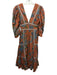 Love The Label Size XS Orange, Blue & Green Cotton Floral V Neck Dress Orange, Blue & Green / XS